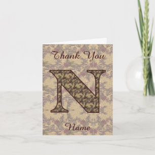 Monogram Initial N Elegant Vintage Floral Thank You Card