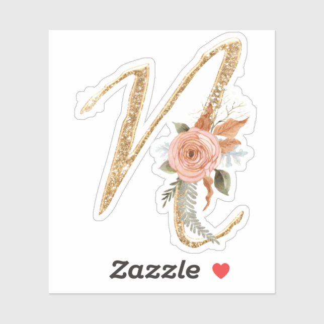 Monogram Initial N Gold Glitter Peony Rose Floral (Sheet)