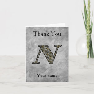 Monogram Initial N Hydrangea Flowers Personalized Thank You Card