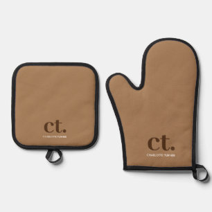 Monogram Initial Name Brown Oven Mitt & Pot Holder Set
