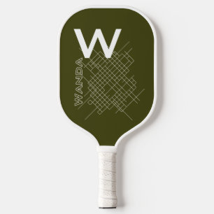 Monogram initial name cross hatch dark olive Pickleball Paddle
