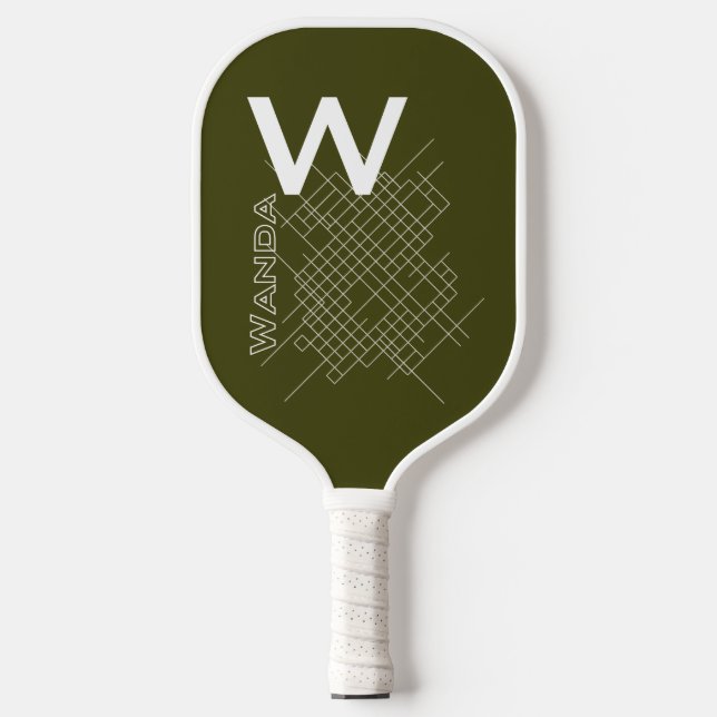  Monogram initial name cross hatch dark olive Pickleball Paddle (Front)