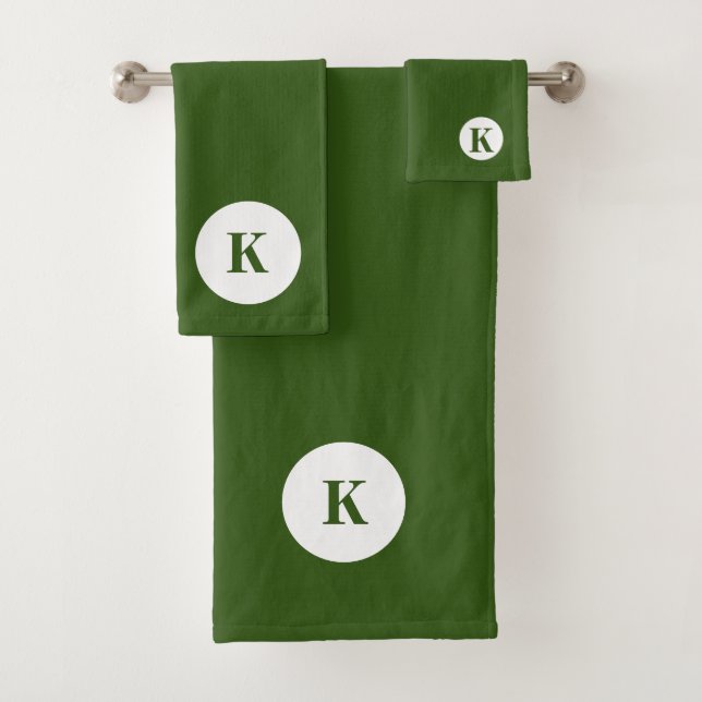Monogram Initial Name Dark Green Colourful Modern Bath Towel Set (Insitu)