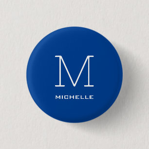 Monogram Initial Name Deep Blue Unique Minimalist 3 Cm Round Badge