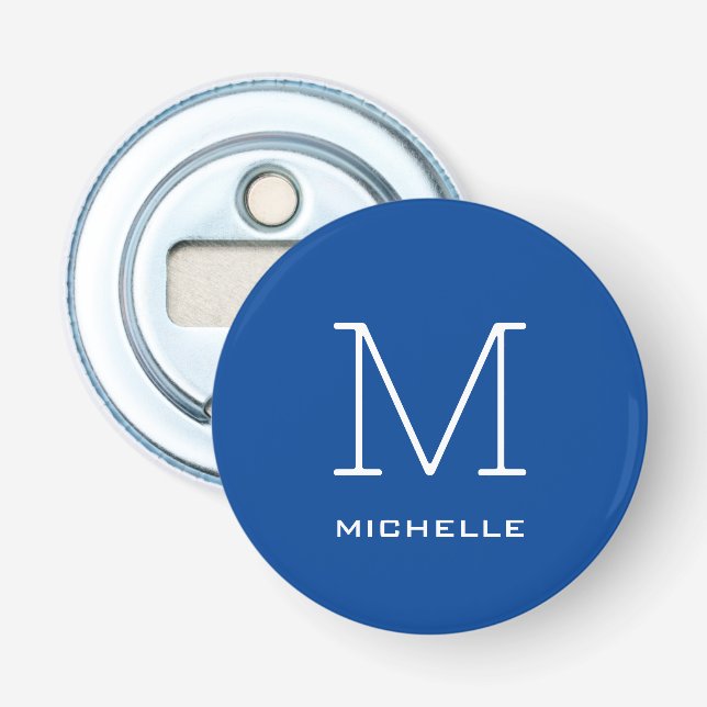 Monogram Initial Name Deep Blue Unique Minimalist Bottle Opener (Front)