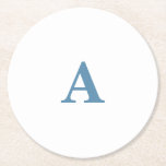 Monogram Initial Name Dusty Blue White Simple Cool Round Paper Coaster<br><div class="desc">Designed with text template for monogrammed initial which you can customise!</div>