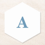 Monogram Initial Name Dusty Blue White Simple Cute Paper Coaster<br><div class="desc">Designed with text template for monogrammed initial which you can customise!</div>