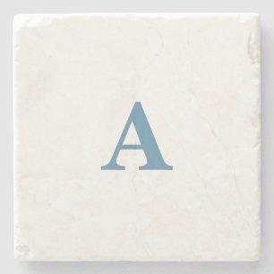 Monogram Initial Name Dusty Blue White Simple Cute Stone Coaster