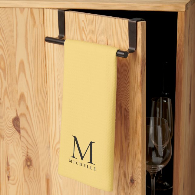 Monogram Initial Name Elegant Black And Gold Tea Towel (Thirds Fold)