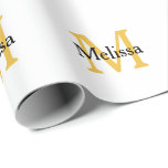 Monogram Initial Name Gold Black White Custom Wrapping Paper<br><div class="desc">Designed with text templates for monogrammed initial & name which you can customise! You may also change the colours as you wish. Great for birthdays,  weddings,  bridal showers,  graduations,  baby showers and more!</div>