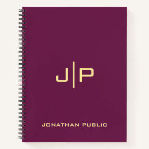 Monogram Initial Name Gold & Bordeaux Template Notebook