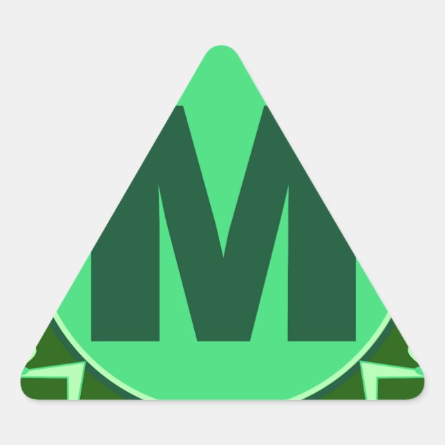 Monogram Initial name green letter alphabet m Triangle Sticker (Front)