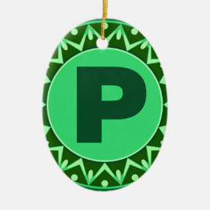 Monogram Initial name green letter alphabet p Ceramic Tree Decoration
