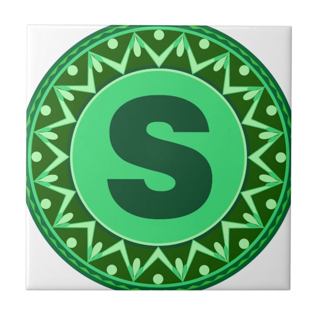 Monogram Initial name green letter alphabet s Tile (Front)