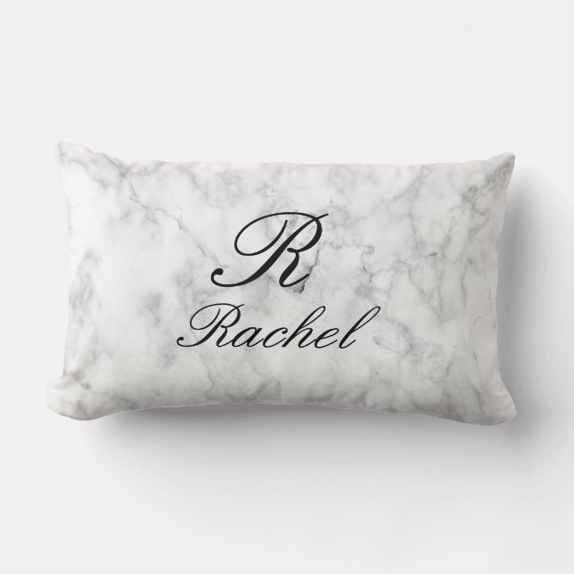 Monogram Initial Name Marble Patterns Black White Lumbar Cushion (Front)