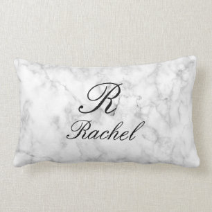 Monogram Initial Name Marble Patterns Black White Lumbar Cushion