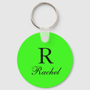 Monogram Initial Name Neon Green Solid Color Cool Key Ring