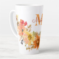 Monogram Initial Name Orange Watercolor Floral