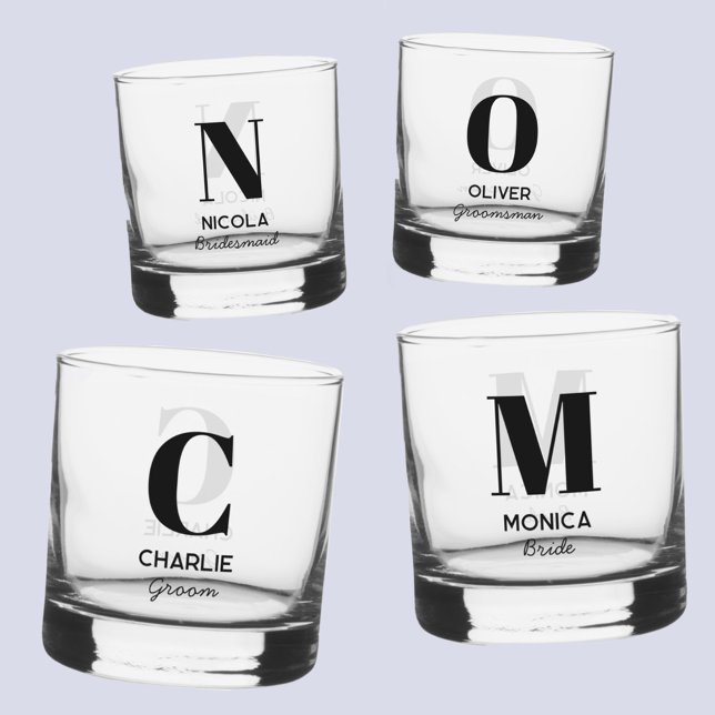 Monogram Initial Name Personalised Wedding Party Whiskey Glass (Modern personalized monogram initial name bridal bachelorette wedding party individual glasses)