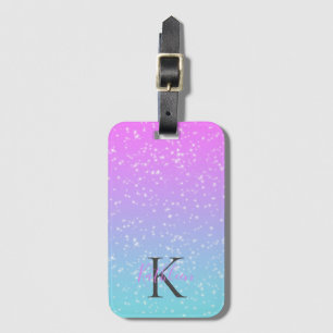Monogram Initial Name Pink Blue Sparkle Ombre Luggage Tag