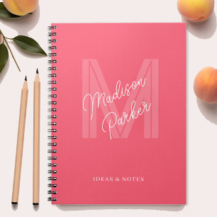Monogram initial name pink personalised notebook