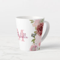 Monogram Initial Name Pink Rose Watercolor Floral