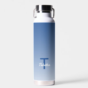 Monogram Initial Name Script Gradient Royal Blue Water Bottle