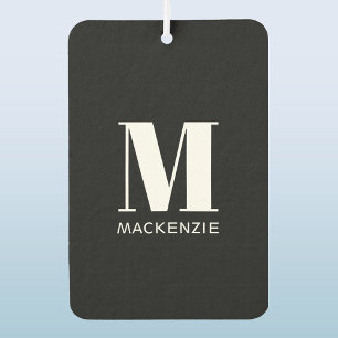 Monogram Initial Name Simple Black and White Car Air Freshener