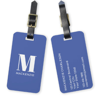 Monogram Initial Name Simple Blue Luggage Tag