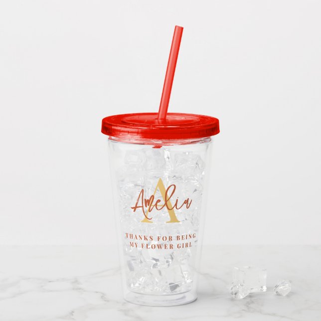 Monogram Initial Name Terracotta Thanks Flowergirl Acrylic Tumbler (Back Ice)