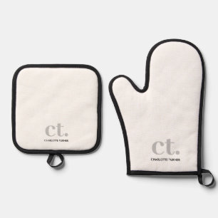 Monogram Initial Name White Oven Mitt & Pot Holder Set