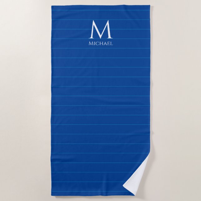 Monogram Initial Names Template Custom Deep Blue Beach Towel (Front)