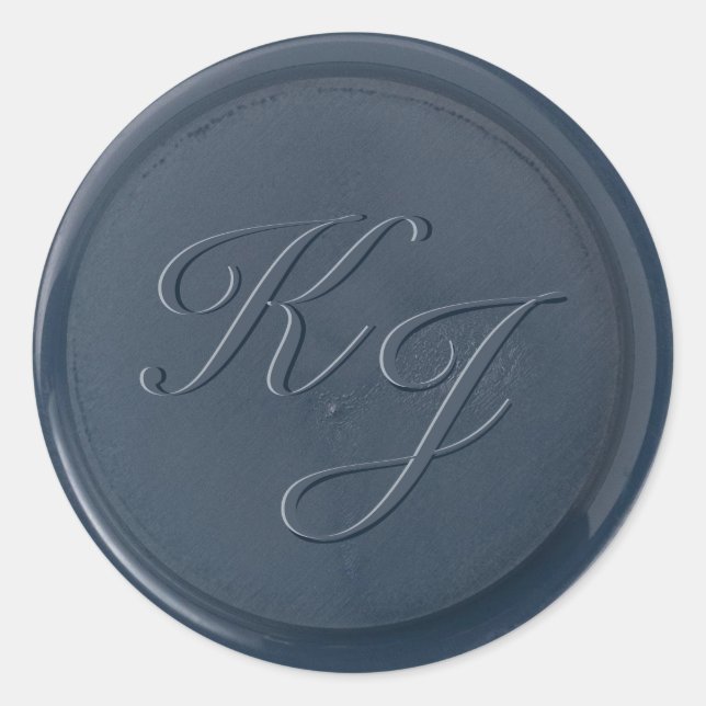 Monogram Initial Navy Blue Wax Seal Sticker (Front)