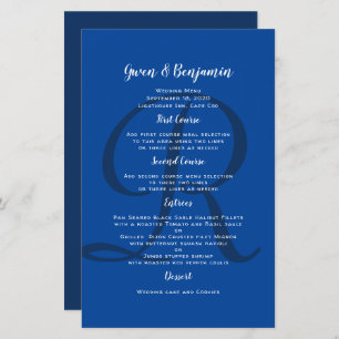 Monogram Initial Navy Wedding Entree Menu Template