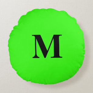 Monogram Initial Neon Green Colorful Bright Gift  Round Cushion