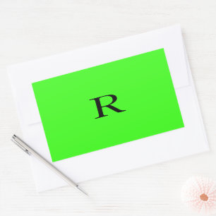 Monogram Initial Neon Green Solid Color Unique Rectangular Sticker