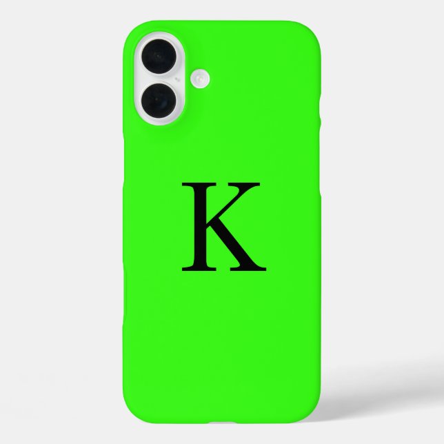 Monogram Initial Neon Green Solid Colour Trendy Case-Mate iPhone Case (Back)