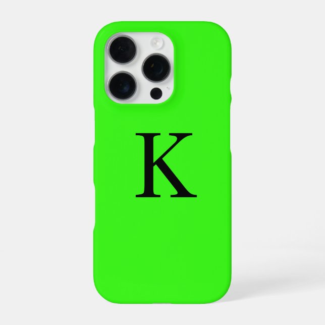 Monogram Initial Neon Green Solid Colour Trendy iPhone Case (Back)