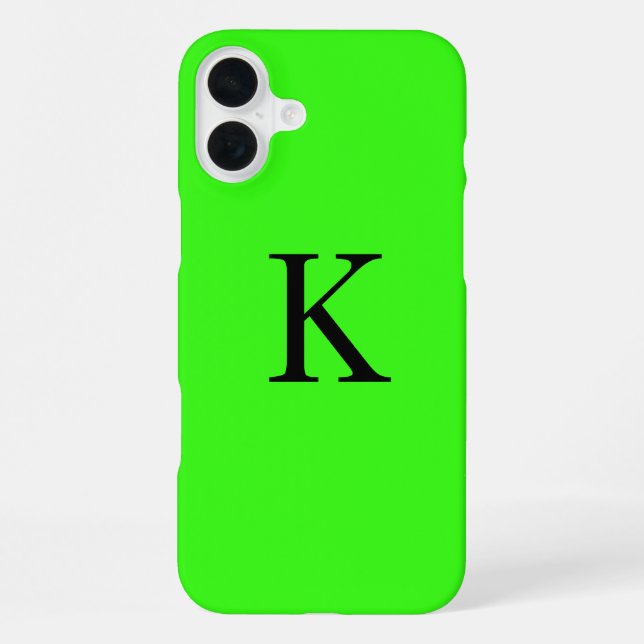 Monogram Initial Neon Green Solid Colour Trendy iPhone Case (Back)