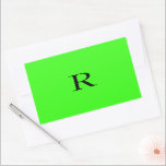 Monogram Initial Neon Green Solid Colour Unique Rectangular Sticker<br><div class="desc">Designed with text template for monogram initial and elegant solid colour neon green background</div>