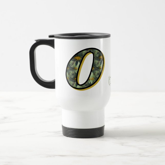 Monogram Initial O Daisies Floral Art Personalised Travel Mug (Left)