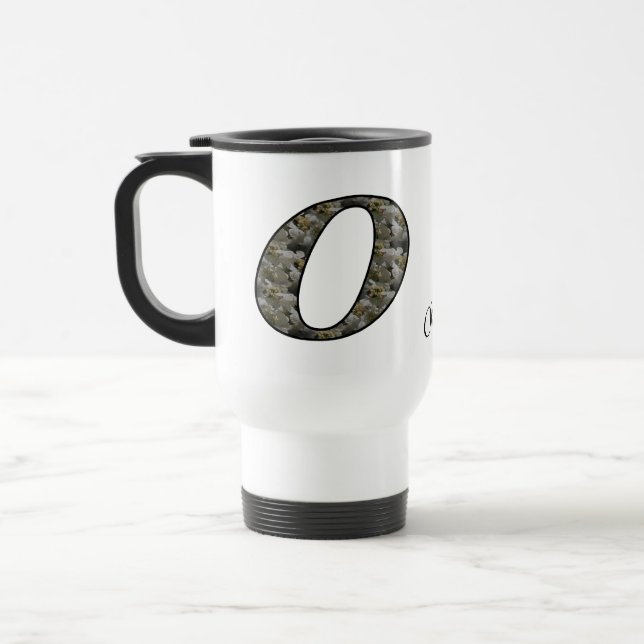 Monogram Initial O Hydrangea Flower Personalised Travel Mug (Left)