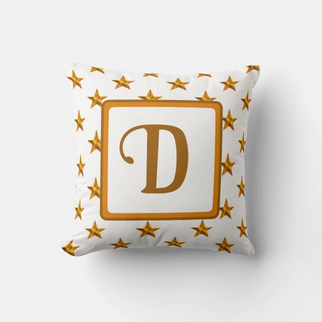 Monogram Initial Orange Gold Celestial Star Decor Cushion (Front)
