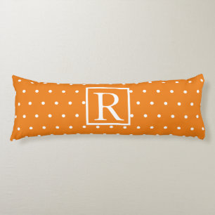 Monogram Initial Orange White Polka Dots Cute Body Cushion