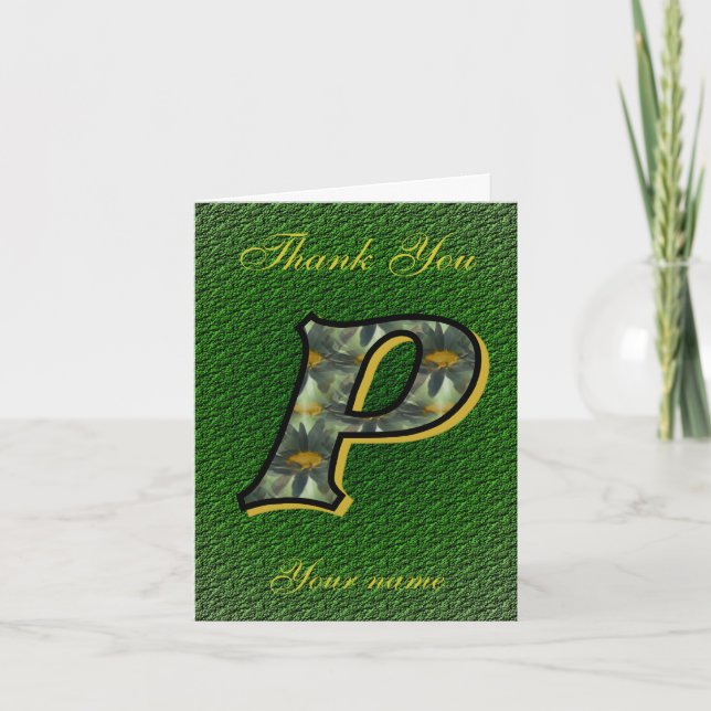 Monogram Initial P Daisies Art Personalised Thank You Card (Front)