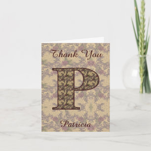 Monogram Initial P Elegant Vintage Floral Thank You Card