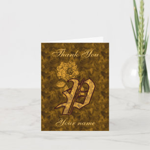 Monogram Initial P Gold Satin Peony Personalized Thank You Card