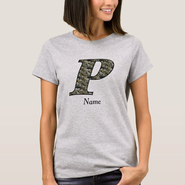 Monogram Initial P Hydrangea Flowers Personalised T-Shirt (Front)