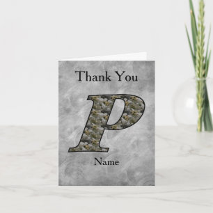 Monogram Initial P Hydrangea Flowers Personalised Thank You Card