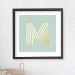 Monogram initial pale sea green background foil prints<br><div class="desc">Poster featuring your monogram initial in a fun,  retro display font on a pale sea green or custom colour background.</div>